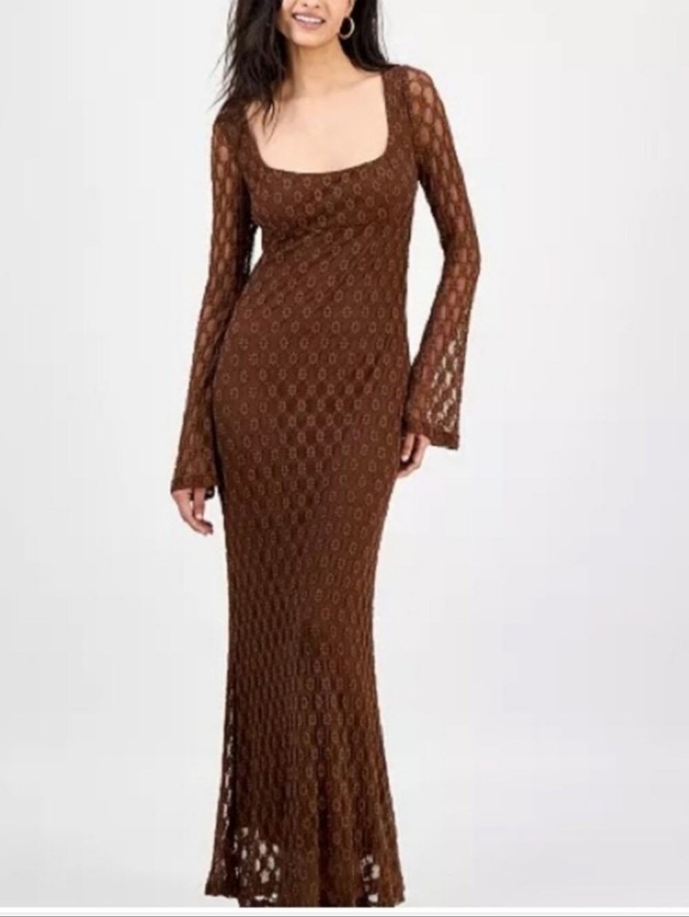Bardot Womens EvanniaBell-Sleeve Brown Long Sleeve Maxi Dress - Size S - Picture 7 of 7